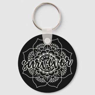 Mandala - Krebsüberlebung in Weiß Schlüsselanhänger