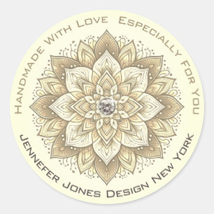Mandala Kristall Pastel Yellow Ivory Handmade Runder Aufkleber