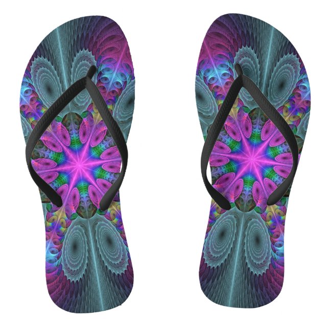 Mandala Kunst, Fraktal und Dichtung Flip Flops (Fußbett)