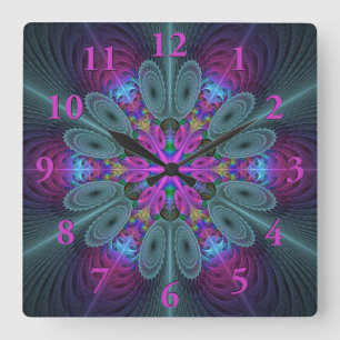 Mandala Kunst, Fraktal und Dichtung Quadratische Wanduhr