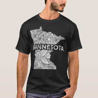 Mandala Kunstkarte von Minnesota mit weißem Text T-Shirt