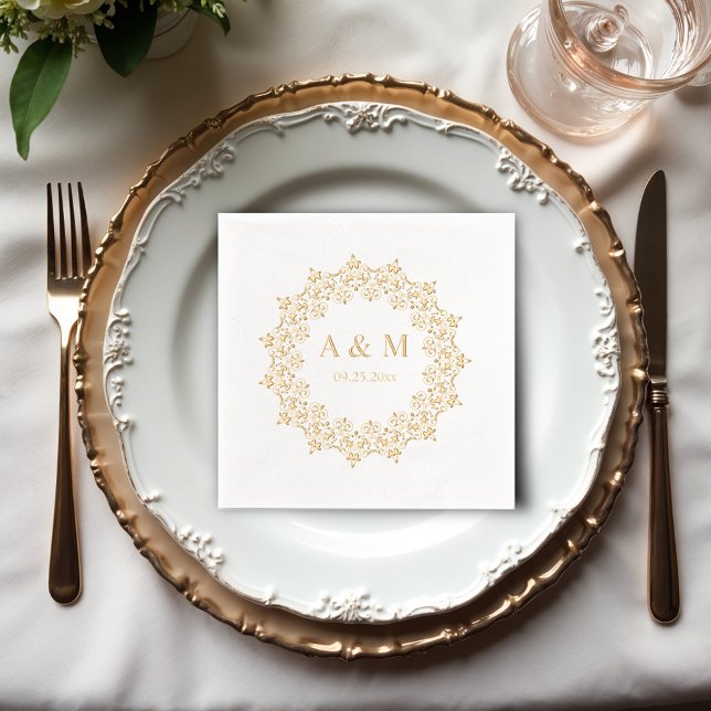 Mandala Lace Customize Monogram Wedding Servietten Mit Folie (Von Creator hochgeladen)