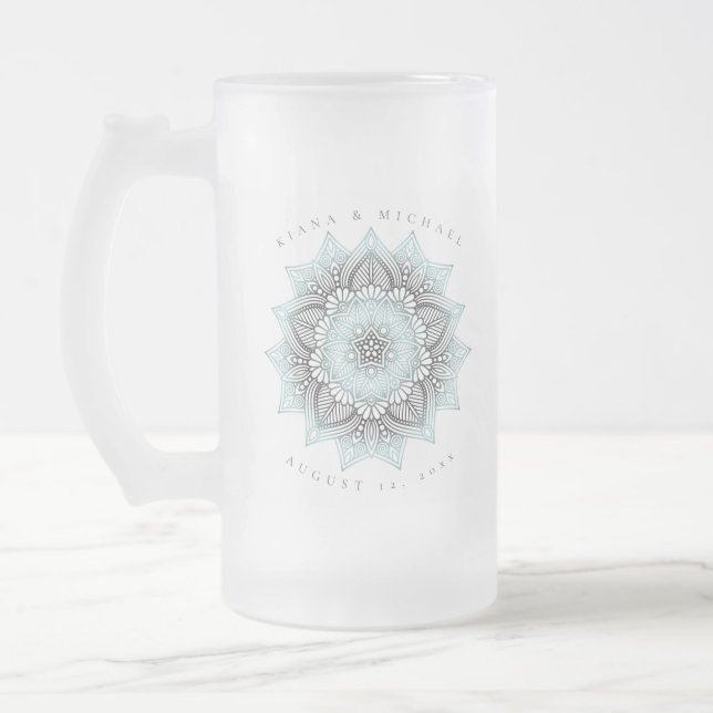 Mandala Lace Wedding Ltd. Blue ID968 Mattglas Bierglas (Links)