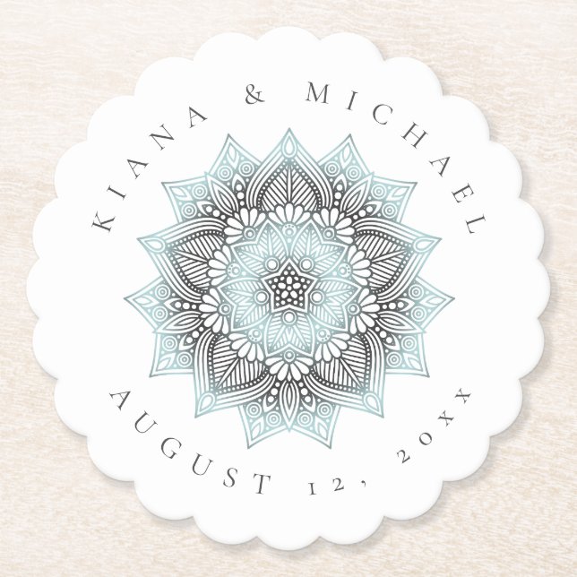 Mandala Lace Wedding Vielen Dank, Lt. Blue ID968 Untersetzer (Vorderseite)