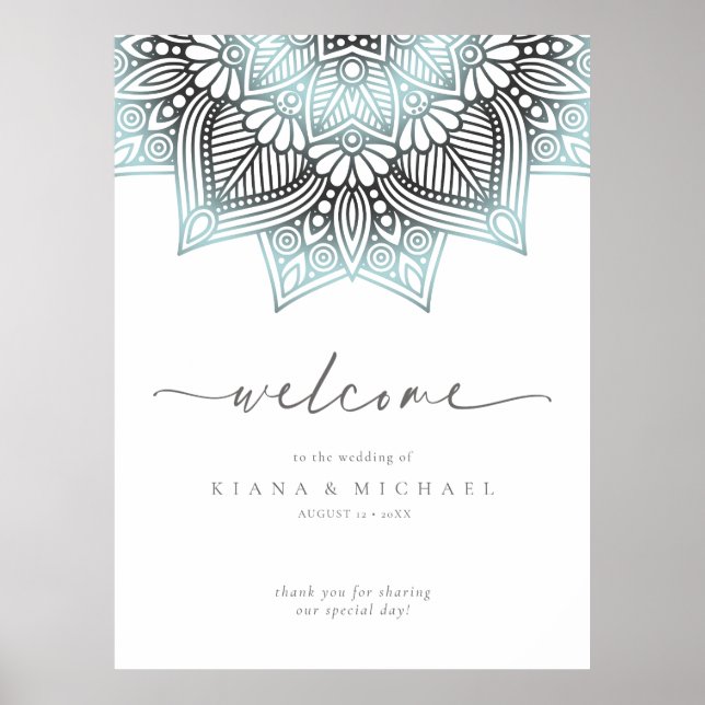 Mandala Lace Wedding Welcome Lt. Blue ID968 Poster (Vorne)