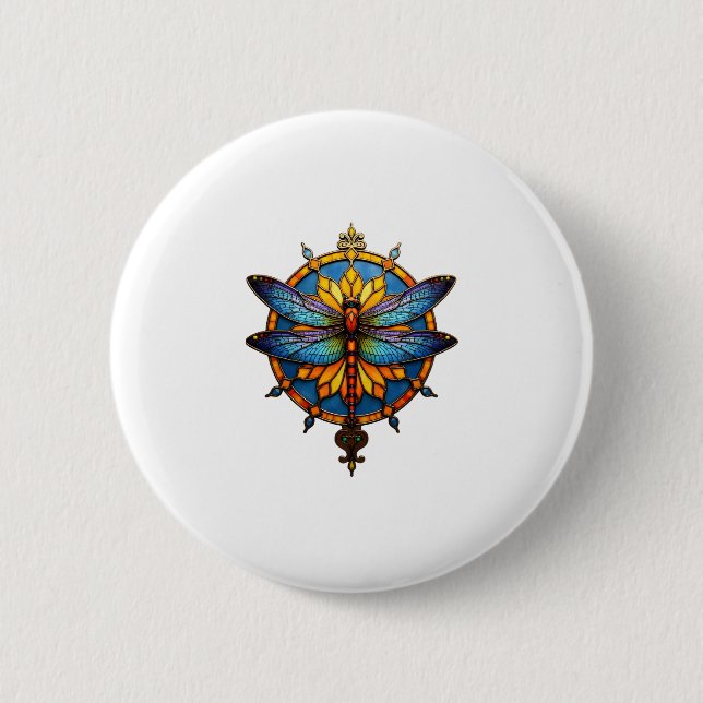 Mandala Libelle Leuchtende Heilige Geometrie Spiri Button (Vorderseite)