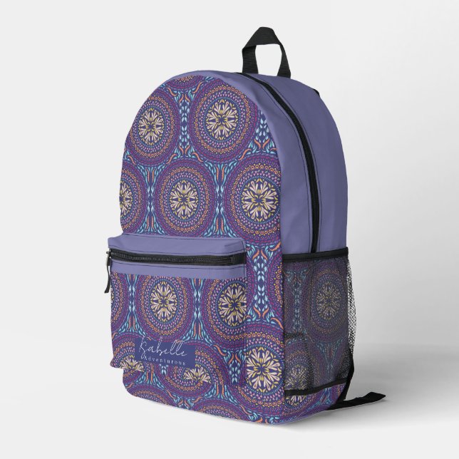 Mandala Lila Bedruckter Rucksack (Rückseitige Ecke Rechts)