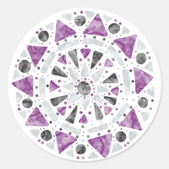 Mandala Lila Gray Black Ace Asexual Prilag Flag Runder Aufkleber (Vorderseite)