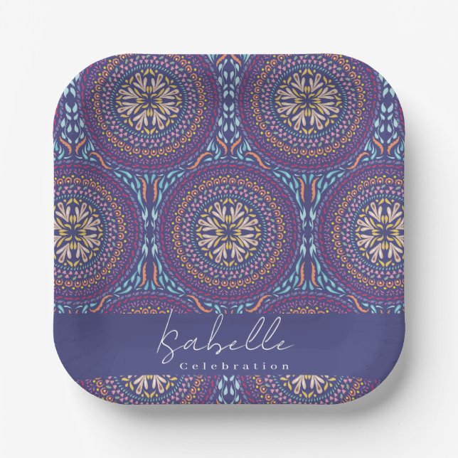 Mandala Lila Pappteller (Vorderseite)