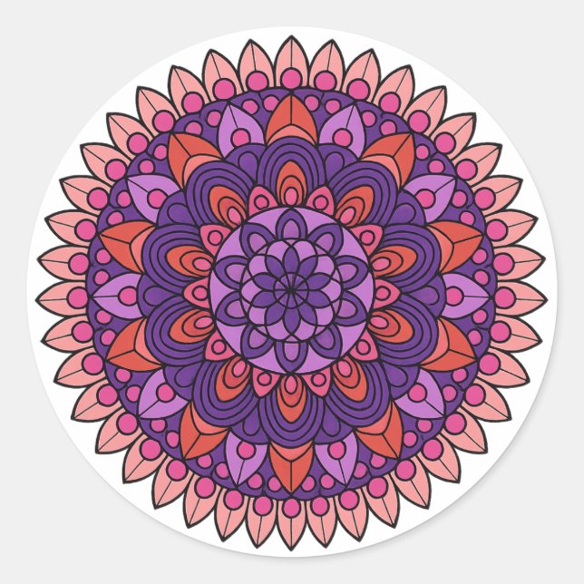 Mandala lila und rosa runder aufkleber (Vorderseite)