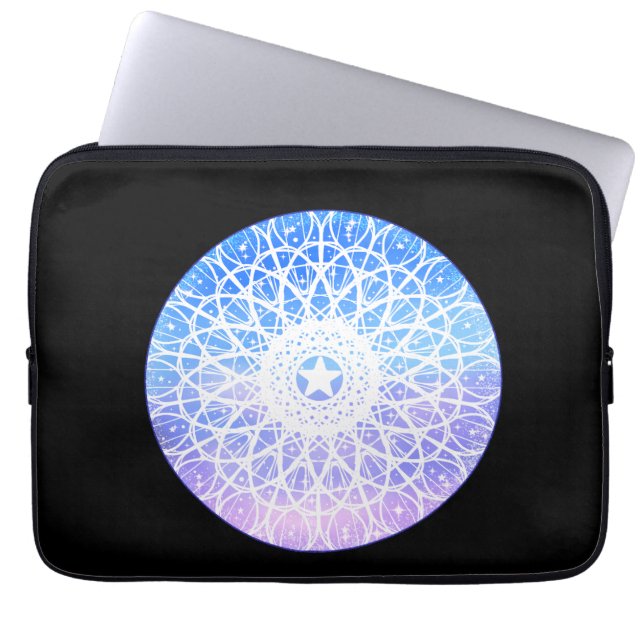 Mandala, lila, weiß und blau laptopschutzhülle (Vorderseite)