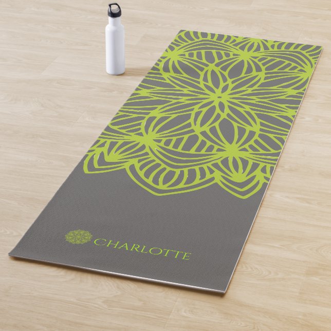Mandala Lime Green Gray Personalisiert (1 Seite) Yogamatte (Beispiel)