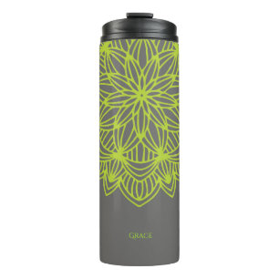 Mandala Lime Green Gray Personalisiert Elegant Thermosbecher