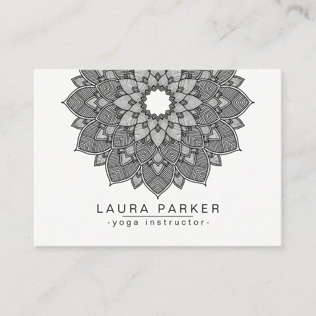 Mandala-Lotos-Blumen-Yoga-Schwarz-weißes Visitenkarte (Vorderseite)