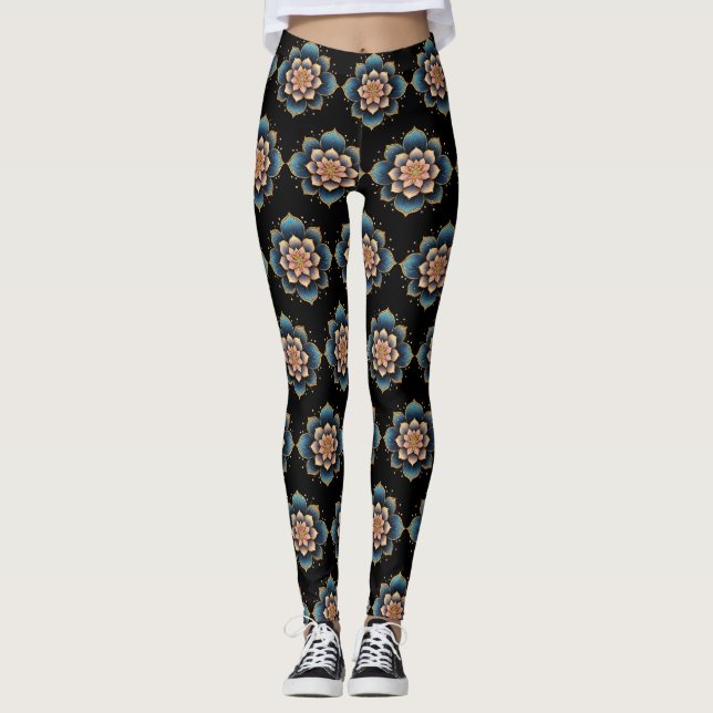 Mandala Lotus Blume mit Sparkling Crystals Leggings (Vorderseite)