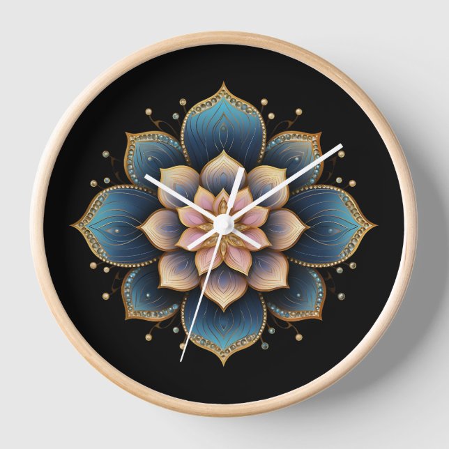 Mandala Lotus Blume mit Sparkling Crystals Uhr (Vorderseite)