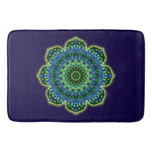 Mandala Lotus grün blau + Ihr Backgr. Ideen Badematte (Vorderseite)
