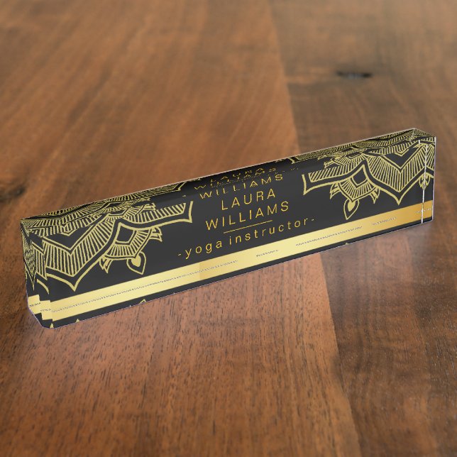 Mandala Lotus Yoga Holistic Gold Classic Namensplakette (Seite)