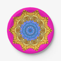Mandala Magic Blue & Gold auf Fuchsia
