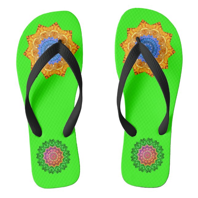 Mandala Magic Chakra Enhanced Hellgrün Flip Flops (Fußbett)