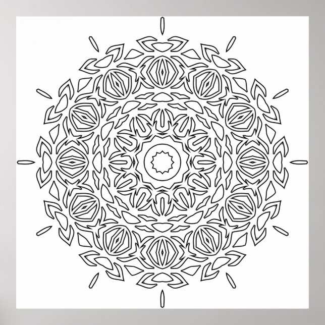 Mandala-Malvorlage Geschichtetes Blattmuster-Desig Poster (Vorne)