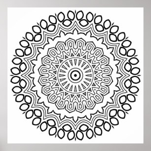 Mandala-Malvorlage mit Blütenblatt-Ringschichten K Poster