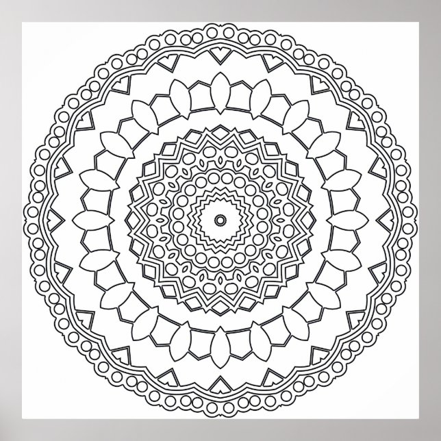 Mandala-Malvorlage mit Blütenblättern und Punkt-Ri Poster (Vorne)