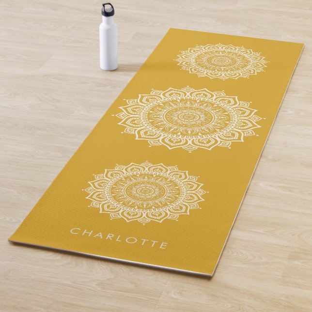 Mandala Meditation Golden Yellow Custom Name  Yogamatte (Beispiel)