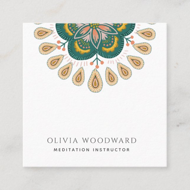 Mandala Meditation Instructor Quadratische Visitenkarte (Vorderseite)