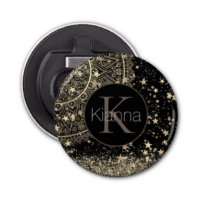 Mandala mit Gold Monogram verzaubern Flaschenöffner (Vorderseite)