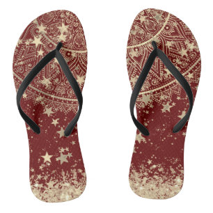 Mandala mit Gold Stars auf Rot verzaubern Flip Flops