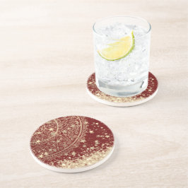 Mandala mit Gold Stars auf Rot verzaubern Getränkeuntersetzer