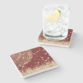 Mandala mit Gold Stars auf Rot verzaubern Steinuntersetzer