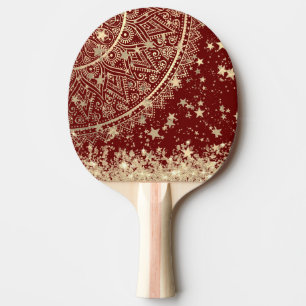 Mandala mit Gold Stars auf Rot verzaubern Tischtennis Schläger