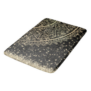 Mandala mit Gold Stars auf schwarz bezaubern Badematte