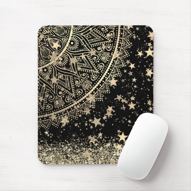 Mandala mit Gold Stars auf schwarz bezaubern Mousepad (Mit Mouse)