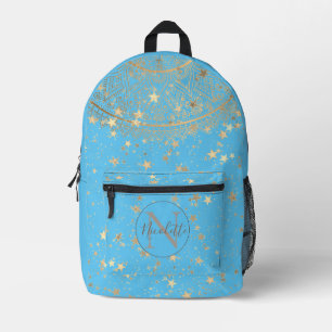 Mandala mit Gold Stars auf Türkis Personalisiert Bedruckter Rucksack