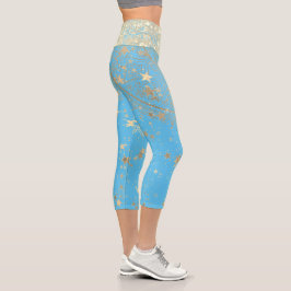 Mandala mit Gold Stars auf Türkis verzaubern Capri Leggings