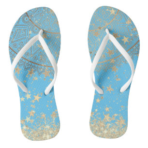 Mandala mit Gold Stars auf Türkis verzaubern Flip Flops