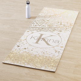 Mandala mit Gold Stars auf Weiß bezaubern Yogamatte