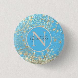 Mandala mit Gold Stars Monogramm bezaubern Button