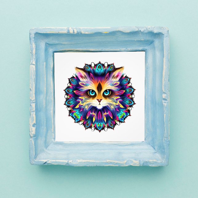 Mandala mit niedlichem Katzenportrait Fotodruck (Mandala with cute furry Cat portrait. Photo Print)