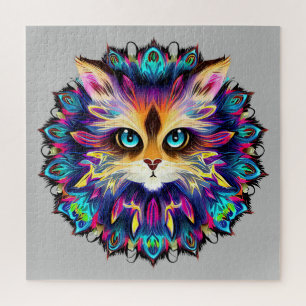 Mandala mit niedlichem Katzenportrait Puzzle