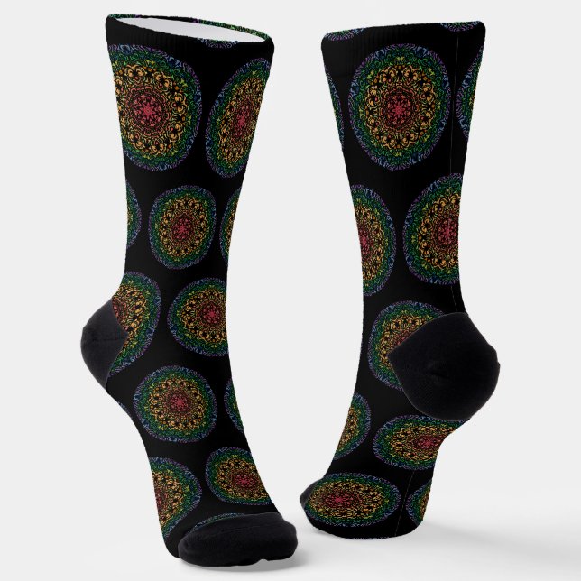 Mandala mit Regenbogenfarbe Socken (Gewinkelt)