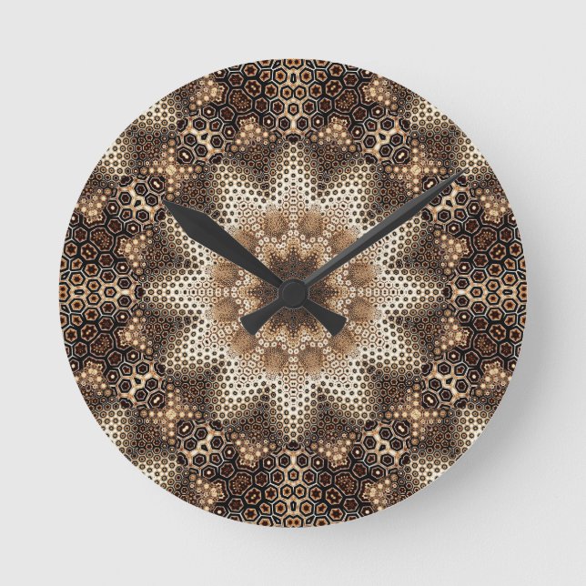 Mandala mit sechseckigen Elementen Runde Wanduhr (Vorderseite)