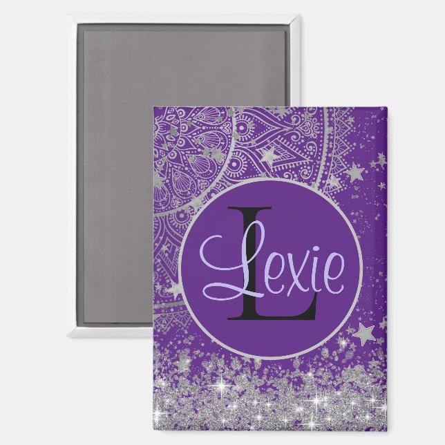 Mandala mit Silberstern auf Lila verzaubern Magnet (Vorderseite/Rückseite)