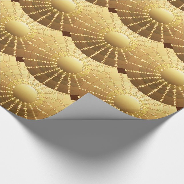 Mandala mit Sternen - Goldener Satin-Gradient Geschenkpapier (Ecke)