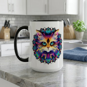 Mandala mit süßem, flauschigem Katzenporträt Tasse
