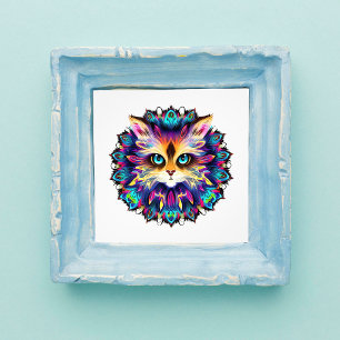 Mandala mit süßem pelzigem Katzenportrait Fotodruck