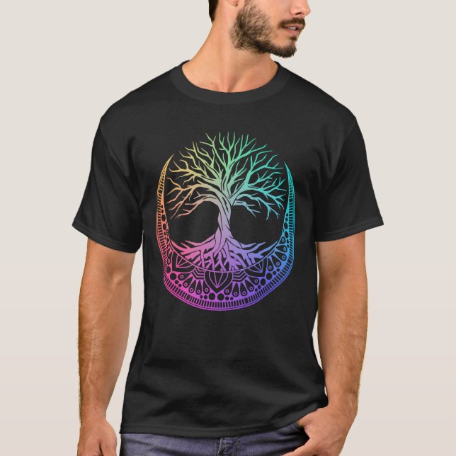 Mandala Moon Reiki Master Yoga Meditation Tree T-Shirt (Vorderseite)